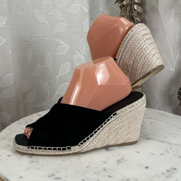 Banana‎ Republic Sandals Womens 8.5 M Slip On Wedge Espadrille Slide Black Suede - Picture 5 of 17